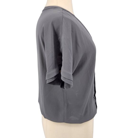 Dana Buchman Pleated Blouse – Charcoal Gray Split Neck - Career Chic Casual - Picture 5 of 6